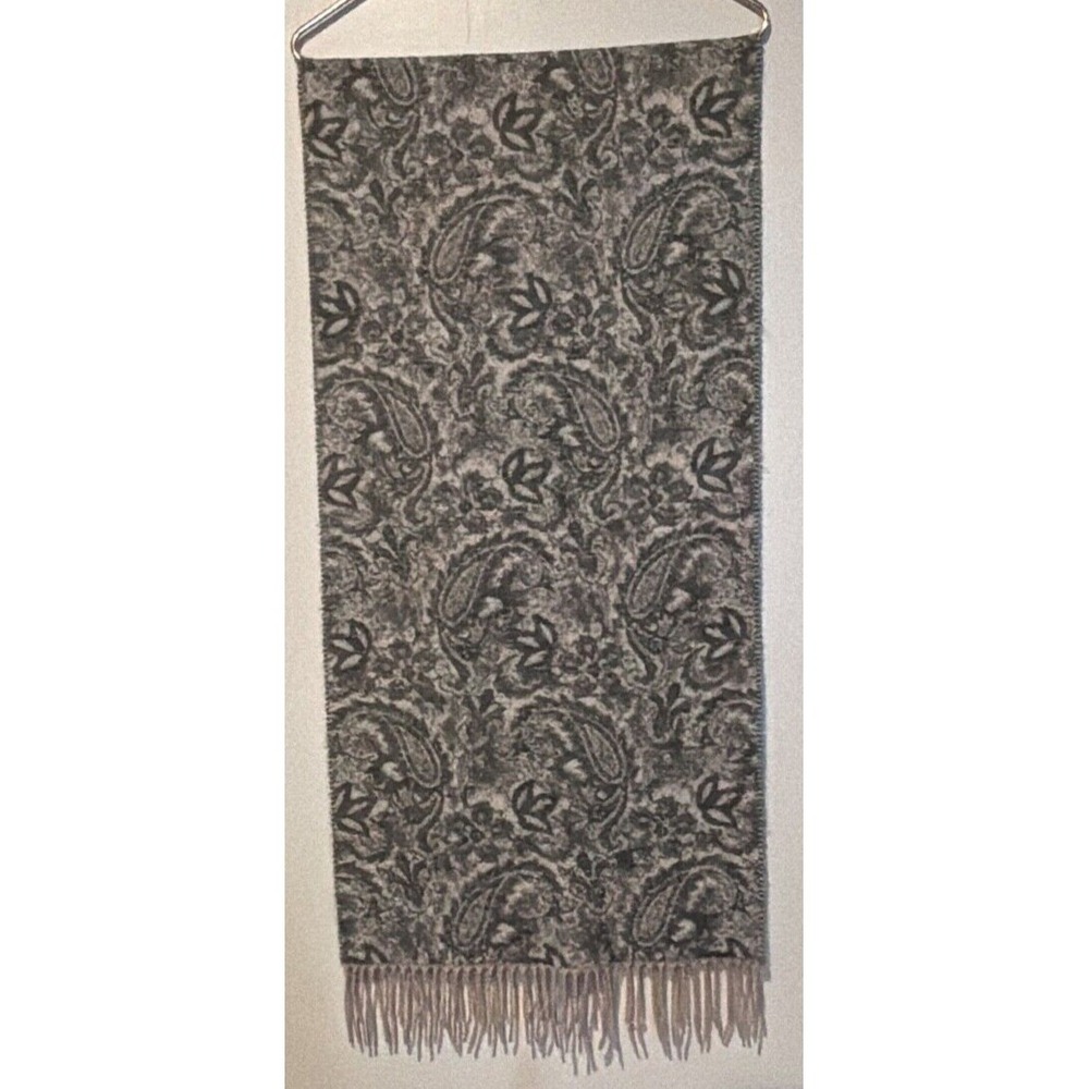 Vintage Paisley Cashmere/wool Fringed Gray Scarf